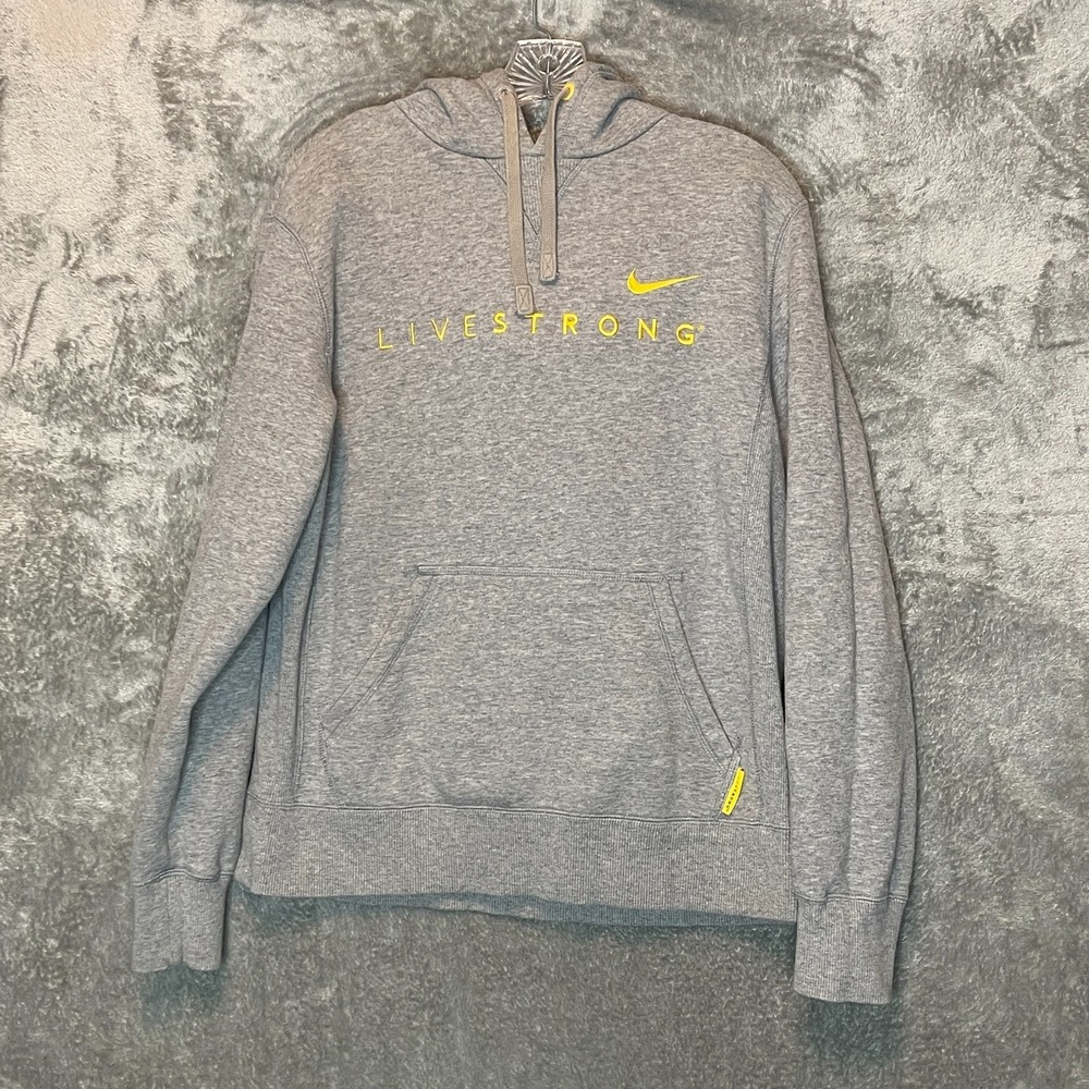Nike Hoodie Men Gray Y2K Livestrong Swoosh Logo Hoodie Sweatshirt Cycling M